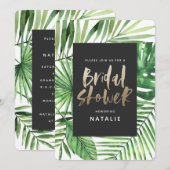 熱帯性のヤシの葉と金ゴールドのスクリプトブライダルシャワー セーブザデート (正面/裏面)