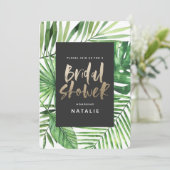 熱帯性のヤシの葉と金ゴールドのスクリプトブライダルシャワー セーブザデート (スタンド正面)