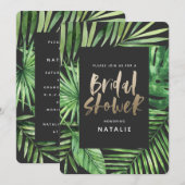 熱帯性のヤシの葉と金ゴールドのスクリプトブライダルシャワー セーブザデート (正面/裏面)