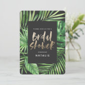 熱帯性のヤシの葉と金ゴールドのスクリプトブライダルシャワー セーブザデート (スタンド正面)