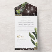 熱帯性のヤシの葉の文字列のラ結婚イト オールインワン招待状 (内側)