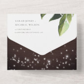 熱帯性のヤシの葉の文字列のラ結婚イト オールインワン招待状 (裏面)