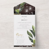 熱帯性のヤシの葉の文字列のラ結婚イト オールインワン招待状 (内側)