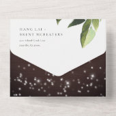 熱帯性のヤシの葉の文字列のラ結婚イト オールインワン招待状 (裏面)