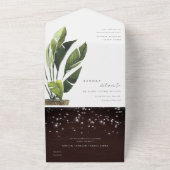 熱帯性のヤシの葉の文字列のラ結婚イト オールインワン招待状 (外側)