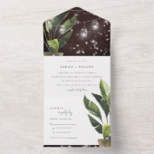 熱帯性のヤシの葉の文字列のラ結婚イト オールインワン招待状 (内側)