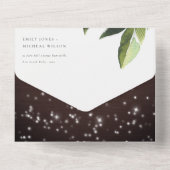 熱帯性のヤシの葉の文字列のラ結婚イト オールインワン招待状 (裏面)