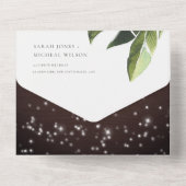 熱帯性のヤシの葉の文字列ラ結婚イトのQRコード オールインワン招待状 (裏面)