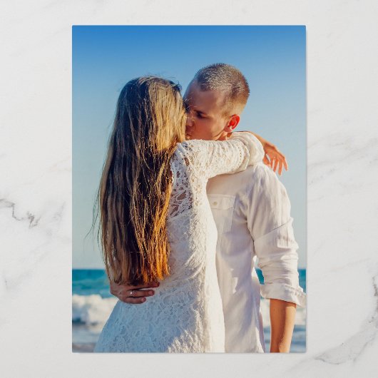 熱帯性のヤシの葉は、日付の青い金ゴールドを保存する 箔招待状 (裏面)