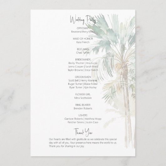 熱帯性のヤシモダン結婚の木 プログラム (裏面)