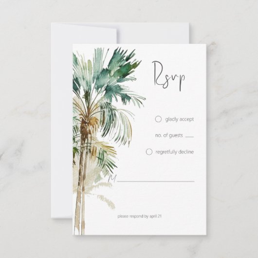 熱帯性のヤシモダン結婚の木 出欠カード (正面)