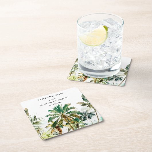 熱帯性のヤシ結婚の木 スクエアペーパーコースター (インサイチュ)