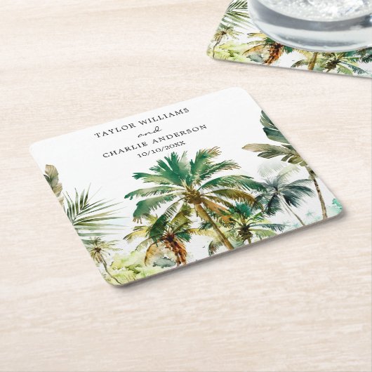 熱帯性のヤシ結婚の木 スクエアペーパーコースター (アングル)