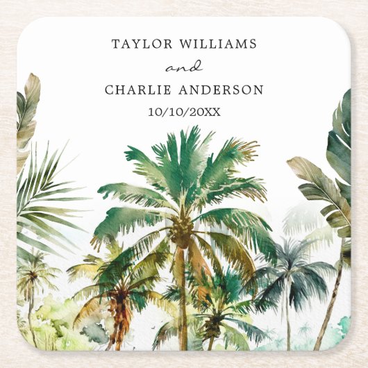 熱帯性のヤシ結婚の木 スクエアペーパーコースター (正面)