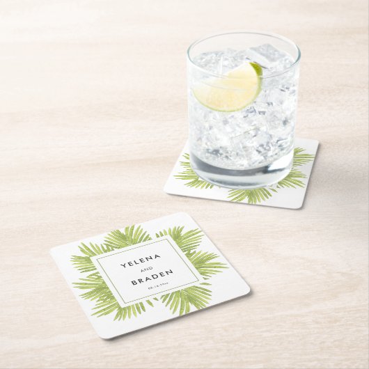 熱帯性のヤシ結婚の木 スクエアペーパーコースター (インサイチュ)