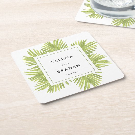 熱帯性のヤシ結婚の木 スクエアペーパーコースター (アングル)