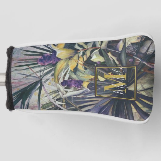 熱帯性のヤシ絵を描の木とモノグラム ゴルフヘッドカバー (正面)