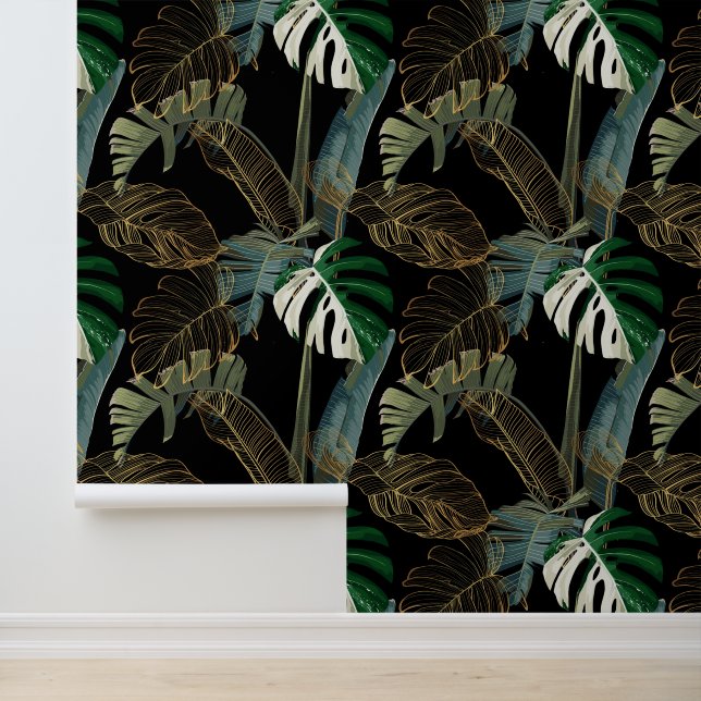 熱帯性のヤシ、バナナ、植物、黄金離れの。 壁紙 (アプリケーション)