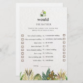 熱帯性の彼女は、むしろブライダルシャワーのゲームカード (正面/裏面)