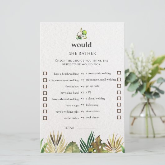 熱帯性の彼女は、むしろブライダルシャワーのゲームカード (スタンド正面)