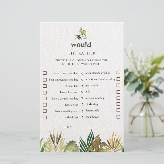 熱帯性の彼女は、むしろブライダルシャワーのゲームカード (スタンド正面)