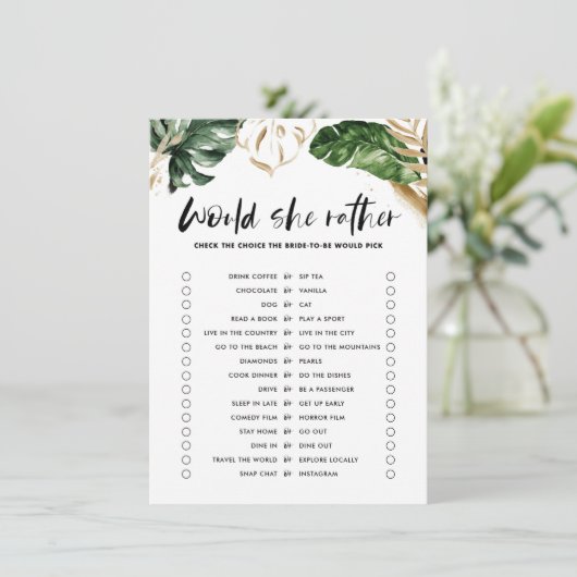 熱帯性の彼女は、むしろブライダルシャワーゲーム エンクロージャーカード (スタンド正面)