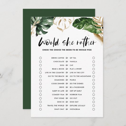 熱帯性の彼女は、むしろブライダルシャワーゲーム エンクロージャーカード (正面/裏面)