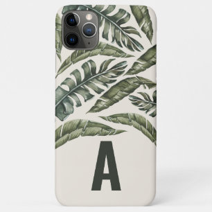 熱帯性の葉と植物のパーソナライズされたイニシャル iPhone 11 PRO MAXケース