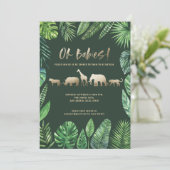 熱帯性の葉と金ゴールド動物の双子の赤ちゃんシャワー (スタンド正面)