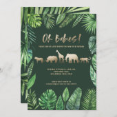 熱帯性の葉と金ゴールド動物の双子の赤ちゃんシャワー (正面/裏面)