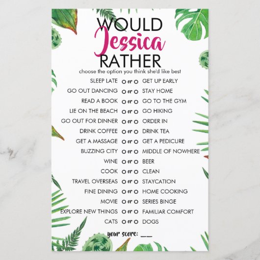 熱帯性の葉のカスタマイズは彼女はゲーム (正面)