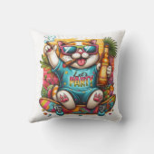 熱帯性の雰囲気でスケートボードで猫とパーティー クッション (裏面)
