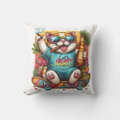 熱帯性の雰囲気でスケートボードで猫とパーティー クッション (正面)