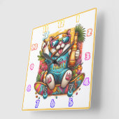 熱帯性の雰囲気でスケートボードで猫とパーティー スクエア壁時計 (傾斜)