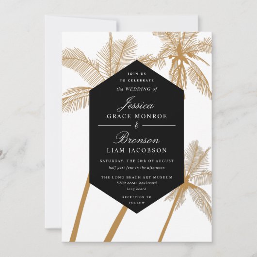 熱帯性の黄金のヤシ結婚の木 招待状 (正面)