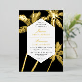 熱帯性の黄金のヤシ結婚の木 箔招待状 (立ち正面)
