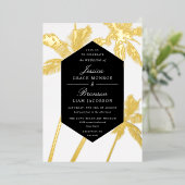 熱帯性の黄金のヤシ結婚の木 箔招待状 (立ち正面)