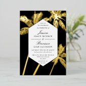 熱帯性の黄金のヤシ結婚の木 箔招待状 (立ち正面)