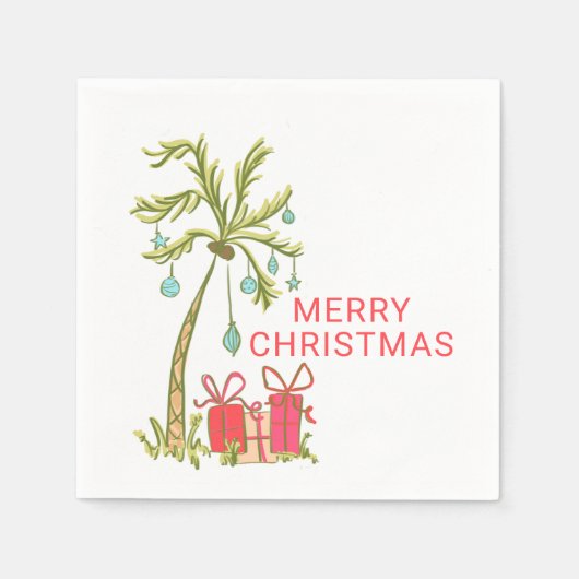 熱帯性クリスマスパームツリープレゼント沿岸 スタンダードカクテルナプキン (正面)