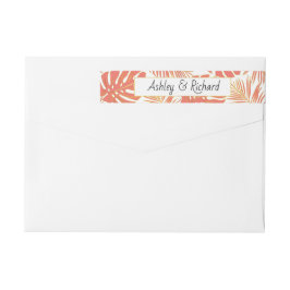 熱帯性コーラルモンステラ葉とパーム結婚ズの ラップアラウンドラベル