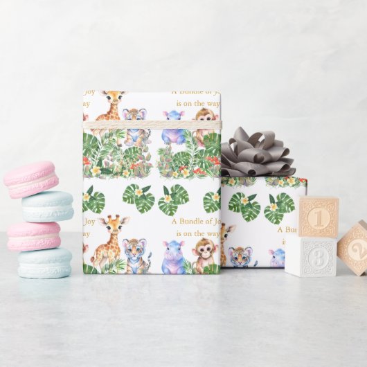 熱帯性ジャングルの赤ん坊の動物 ラッピングペーパー (ベビーシャワー)