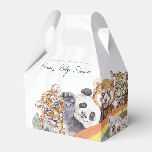 熱帯性ジャングルの赤ん坊の動物 |赤ちゃんシャワー フェイバーボックス (正面サイド)
