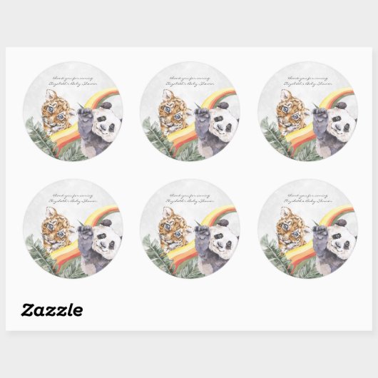 熱帯性ジャングルの赤ん坊の動物 |赤ちゃんシャワー ラウンドシール (シート)