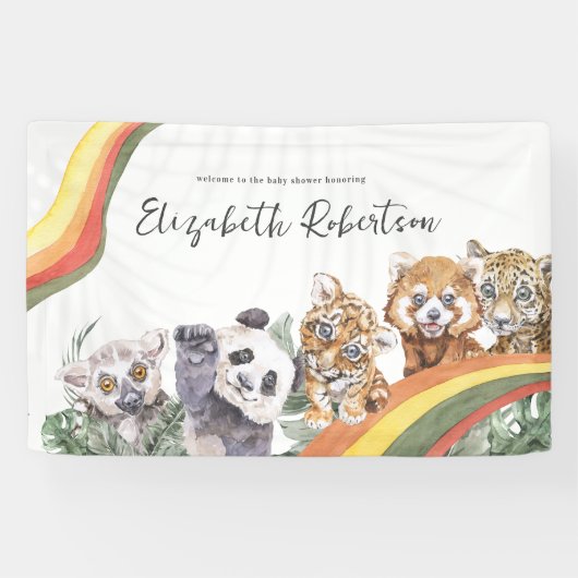 熱帯性ジャングルの赤ん坊の動物 |赤ちゃんシャワー 横断幕 (横)