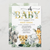 熱帯性ジャングル動物サファリベイビーシャワーインビタティ 招待状 (正面/裏面)