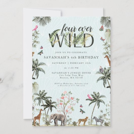 熱帯性ジャングル動物 | 4つのワイルド 招待状 (正面)