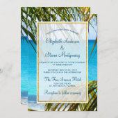 熱帯性ターコイズビーチ結婚式とパームフロンド 招待状 (正面/裏面)