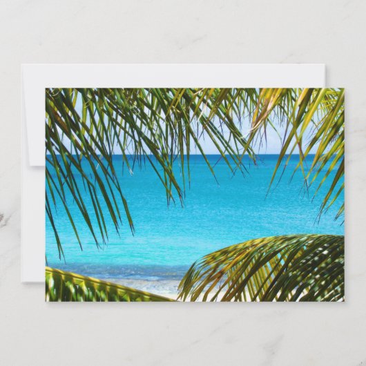 熱帯性ターコイズビーチ結婚式とパームフロンド 招待状 (裏面)