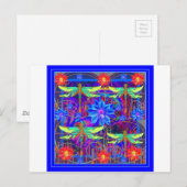 熱帯性トンボ青い花の贈り物 ポストカード (正面/裏面)