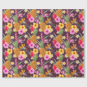 熱帯性パイナップルと花 ラッピングペーパー (フラット)